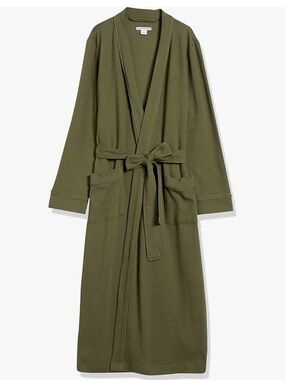 Dark Olive Waffle-Knit Bath Robe